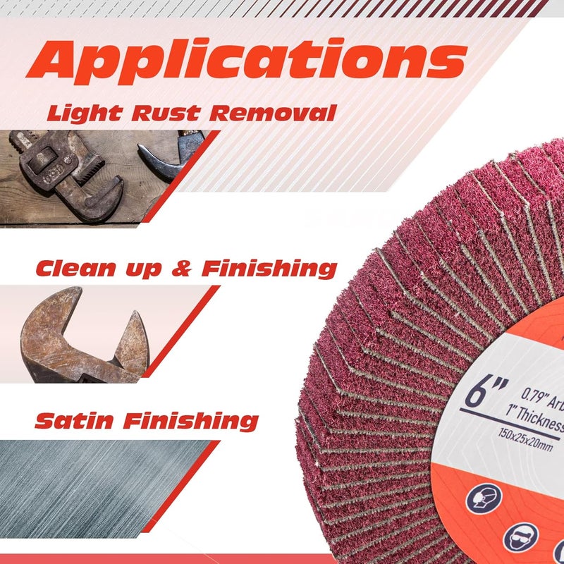 RENOTEC 6 Inch Flap Wheel, Non-Woven Abrasive Polishing Wheel, 1 Inch Thickness, 3/4 Inch Arbor, for Bench Grinder (4 Pcs Grit320 SP) - Image 4